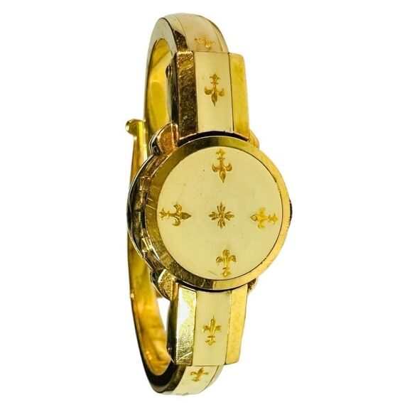GRUEN Gosen Swiss Vintage Gold Plated Enamel Fleur De Lis Mechanical Manual Wind - Picture 2 of 13